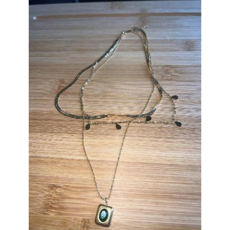 Chaîne trio perle verte en acier inoxydable 