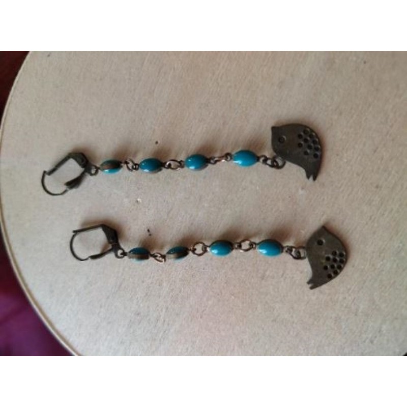 Ca-Boucles d'oreilles pendentifs oiseau turquoise