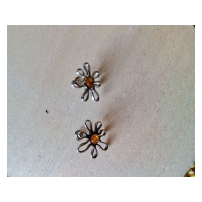 Ca-Boucles d'oreilles fleurs et pierre