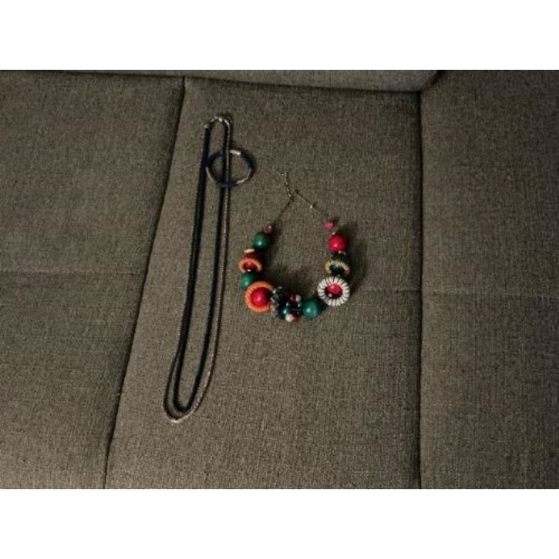 COLLIER COLORÉ FANTAISIE PERLES DE BOIS - COLLIER + BRACELET BLEU ET ARGENTÉ 