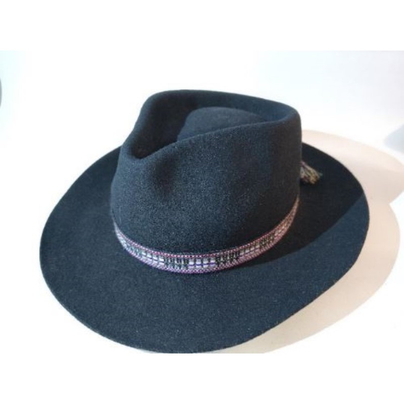 Chapeau homme noir feutre de laine avec ruban mexicain