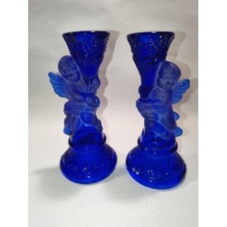 Lot de 2 bougeoirs ange bleu