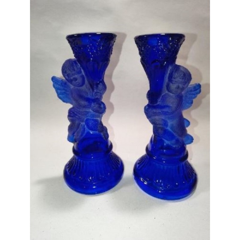 Lot de 2 bougeoirs ange bleu