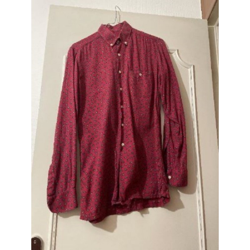 6/ Chemise rouge foncé, motif bleu vintage Stain Claire Paris T40