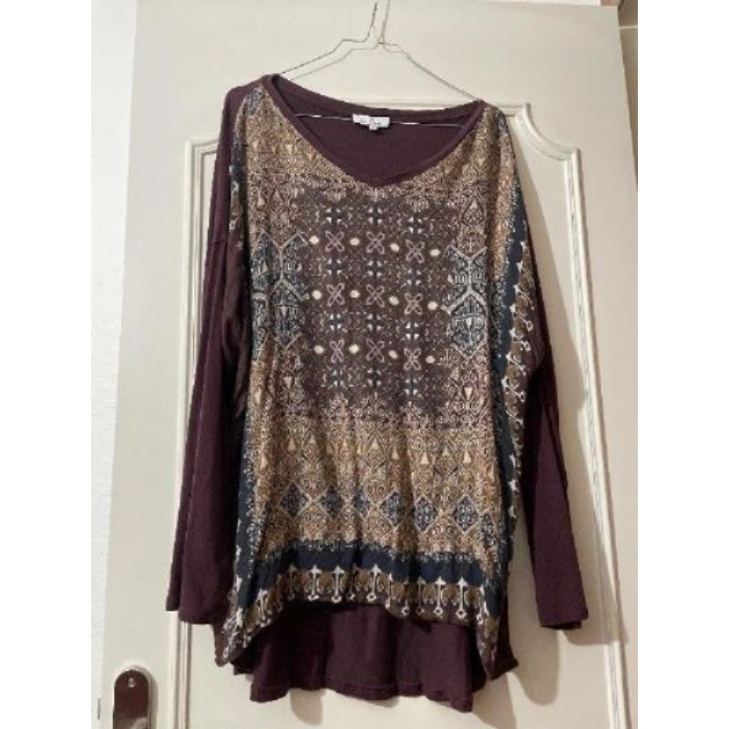 8/ Pull marron bleu foncé motif manches longues T /4/5