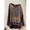 8/ Pull marron bleu foncé motif manches longues T /4/5
