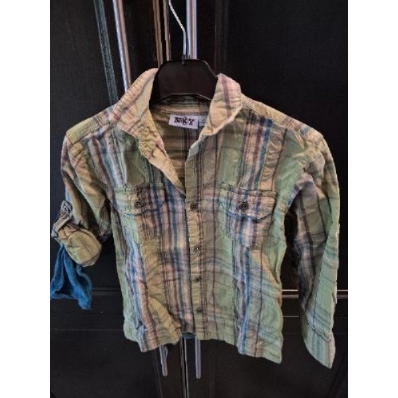 Chemise Kiabi, double manche, à carreaux verte, 5ans