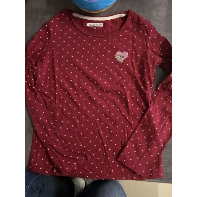 TEE shirt manche longue bordeaux point blanc in extenso 10 ans 
