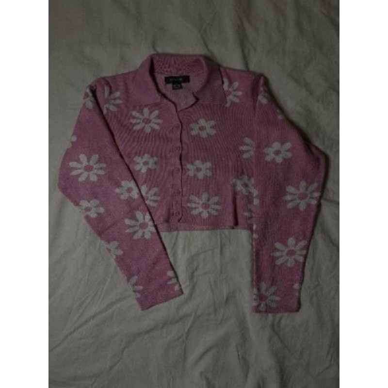 Gilet court rose à fleurs blanc 