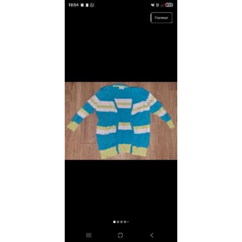 Gilet à rayures bleues vertes et blanches manches 3/4 Taille M C&A 