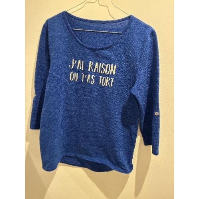 Pull bleu roi manche 3/4 t.M