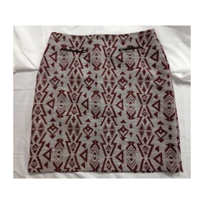Jupe motifs bordeaux sur ton gris - doublée - 2 fausses poches - Taille 42