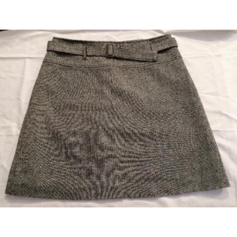 Jupe courte 25% laine motif gris/noir - Ceinture assortie dans passants - Doublée - Etam - Taille 40