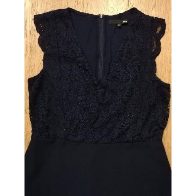 Robe de fête bleu marine - Sans manches, haut dentelle dos et devant - doublée - ETAM - Taille 42