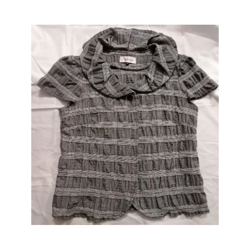 Veste manches volant - joli col à plis inspiré claudine, 1 bouton, tissu carreaux stylisé, ARMAND TH