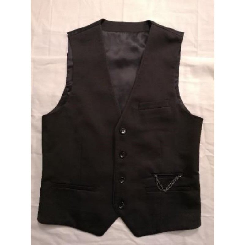 Gilet noir de costume, Dos satin ruban réglable, ARMAND THIERRY, Taille 48, Impeccable, chaine décor