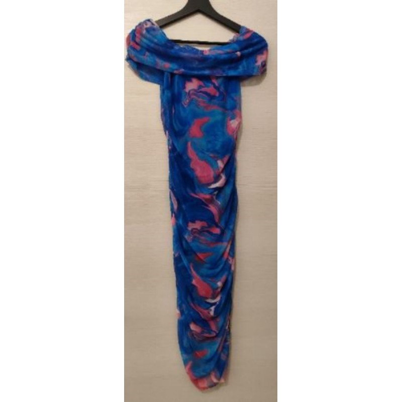 Robe moulante cérémonie bleu et rose - Col Off the shoulder T.36-38