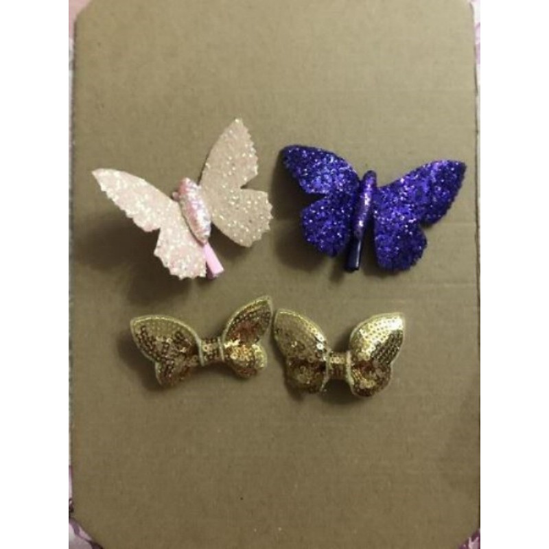 Lot de 4 barrettes : 2 papillons & 2 noeuds papillons