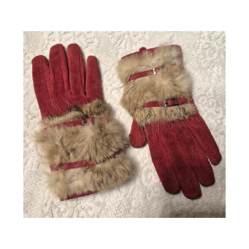 Gants cuir et fourrure T.L 