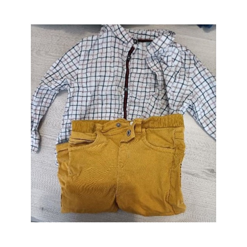ENSEMBLE OBAIBI CHEMISE ET PANTALON JAUNE 18 MOIS