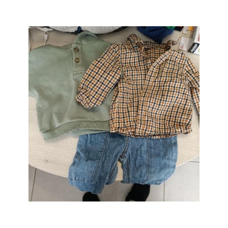 LOT DE 3 VETEMENTS CHEMISE SWEAT PANTALON18 MOIS 