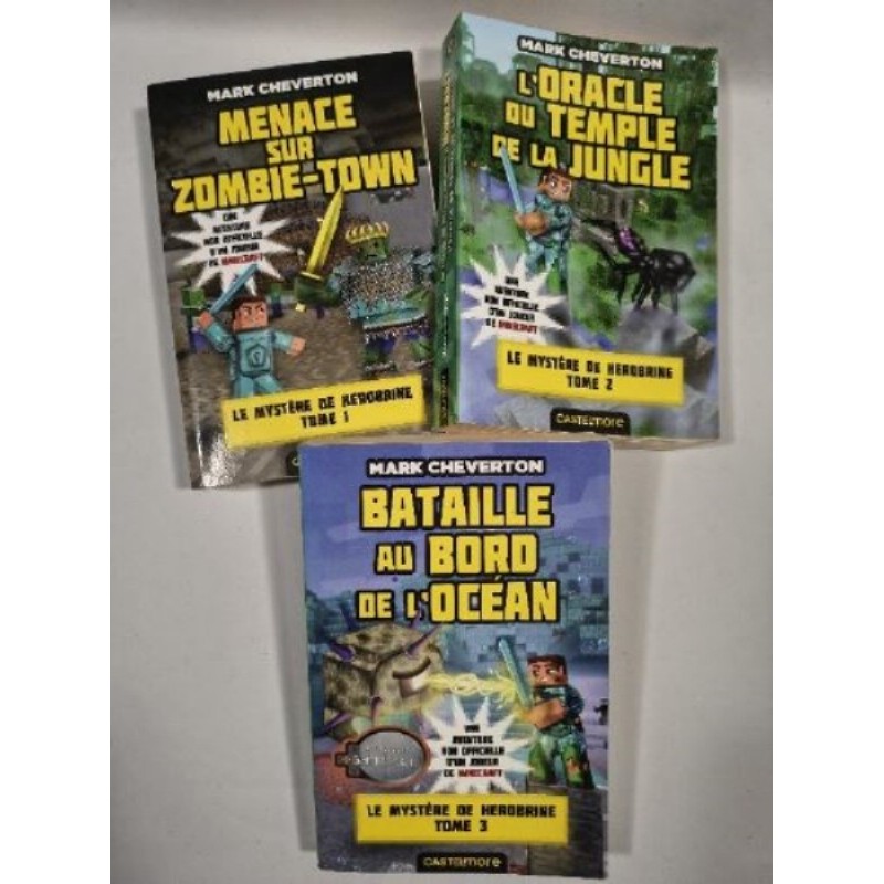 Lot de 3 livres Mark Cheverton. Tom 1,2,3 le mystère de Herobrine 