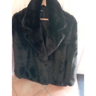 MANTEAU NOIR FEMME FAUSSE FOURRURE / T44 