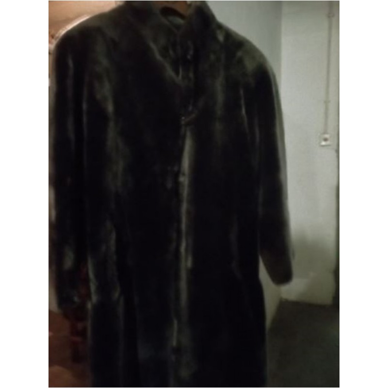 MANTEAU LONG GRIS CLAUDE ALEXANDRE FAUSSE FOURRURE A PRESSION / T 42