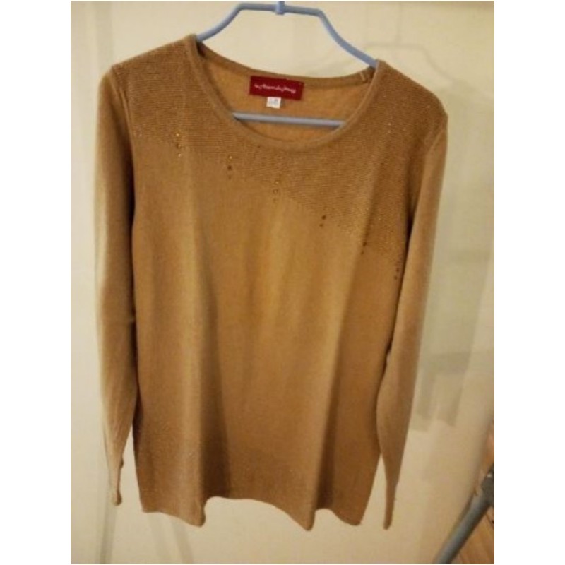 Pul camel 25%laine mérinos 5%cachemire T.38/40 empiècement fantaisie V.Neuf 50€