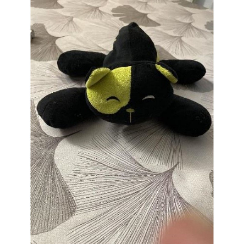 Peluche chat, noir et vert