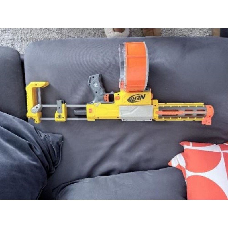 NERF - Très Grand Pistolet Nstrike Jaune Et Orange + 4 Munitions