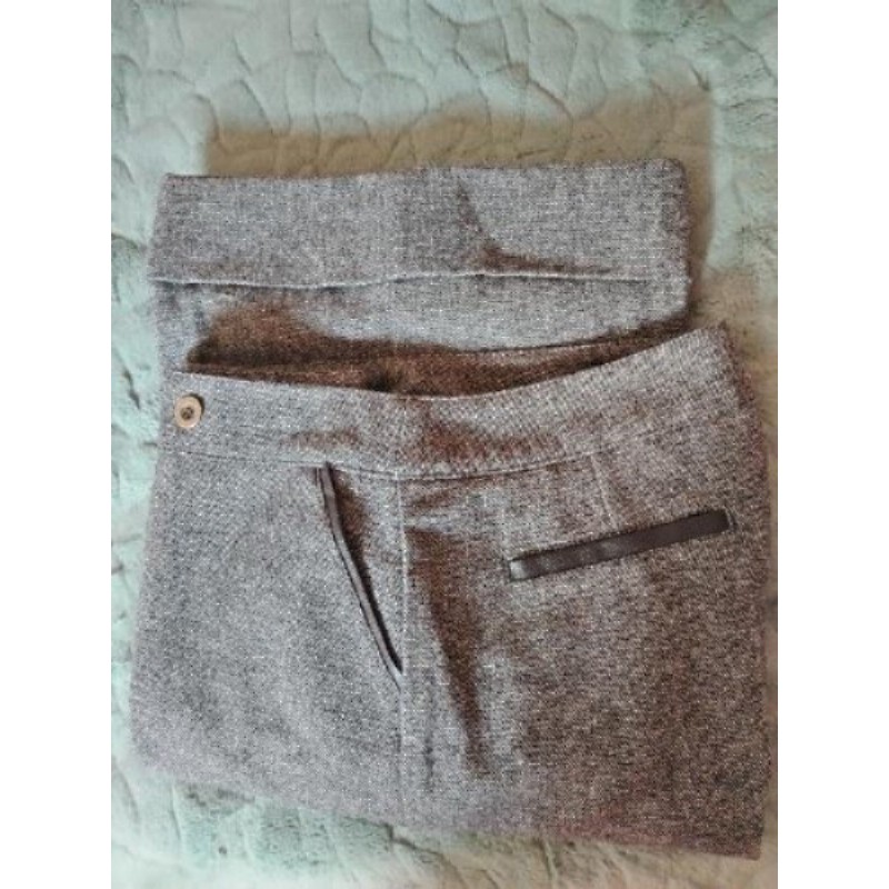 PANTALON LARGE AVEC REVERS-COL. GRIS - T. 40