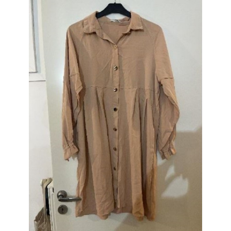 Chemise robe femme manche longue rose pâle 