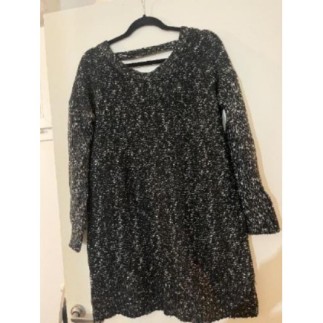 Robe Pull femme noir/blanc long dos col V taille M