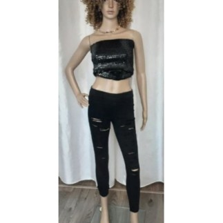 Pantalon legging noir troué...