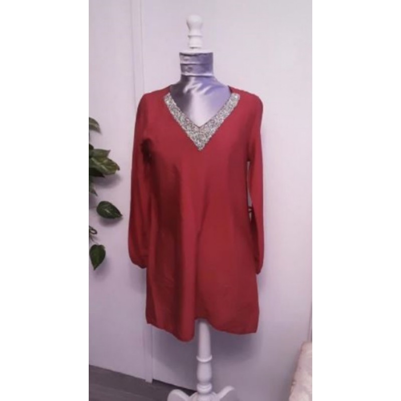 Tunique rouge strasse argenté Taille unique 