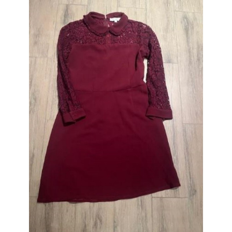 ROBE BORDEAUX EMPIECEMENT ET MANCHES DENTELLE Les Petites Taille S