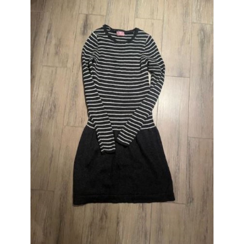 ROBE ADO MAILLE GRISE HAUT RAYE BLANC Mango Taille 13/14