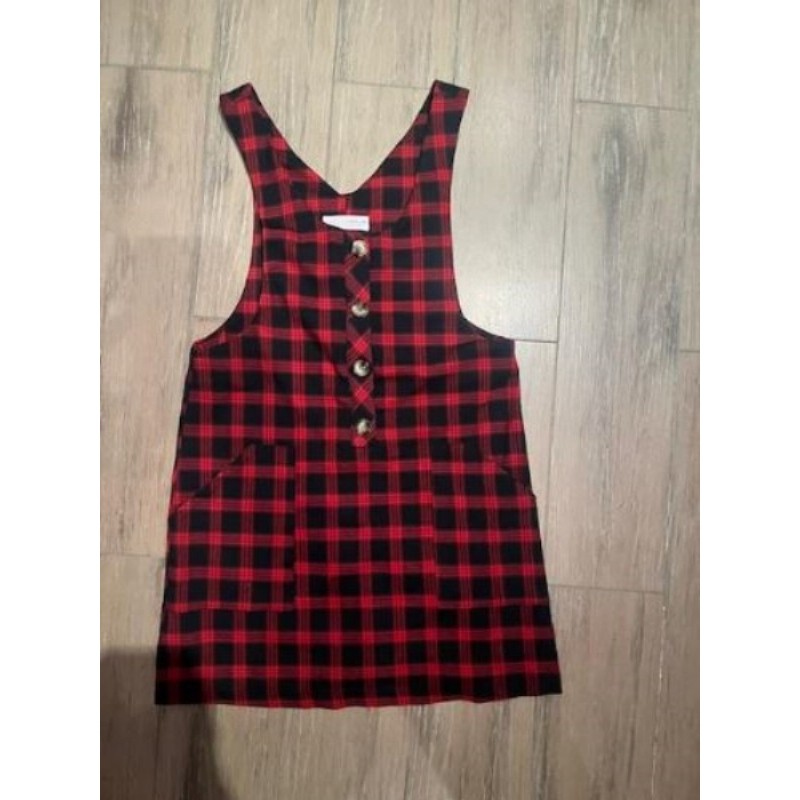 ROBE SALOPPETTE ENFANT  A CAREAUX ROUGES ET NOIRS Zara Taille 11/12 ans