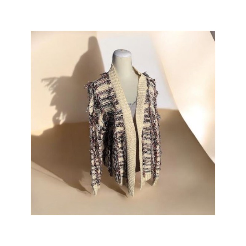 Brigitte Bardot Taille unique / Gilet maille écrue multicolore, finitions frangées