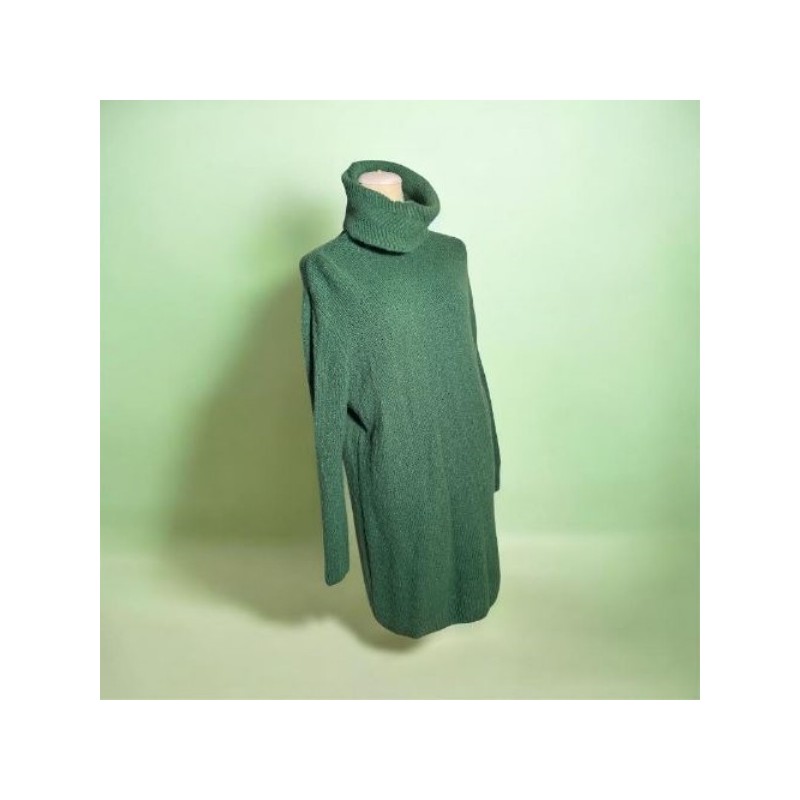Purple Queen Taille unique / Robe pull verte maille épaisse col roulé, coupe droite