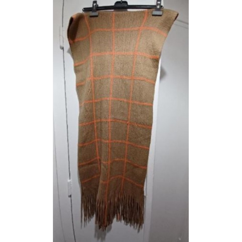 Grande Écharpe Camaïeu a franges beige rayures orange 