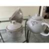 Set petit déjeuner 2 bols, sucrier et théière blanc cassé et gris clair lot de 4 pièces 