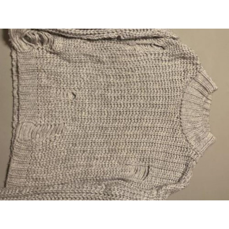 Pull Laine Gris Troué Taille L