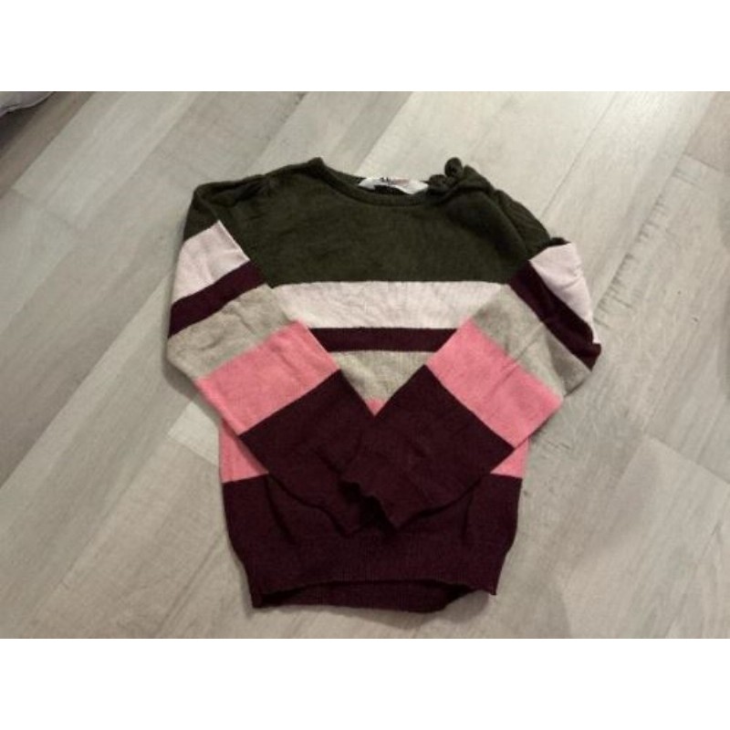 Pull H&M avec rayures kaki, prune, rose et beige taille 4-6 ans 