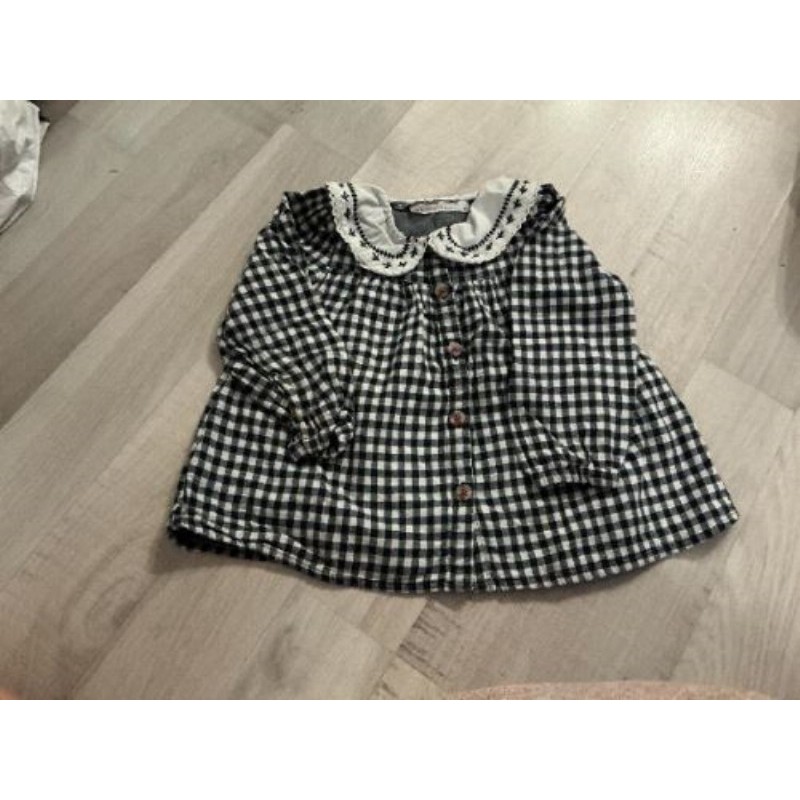 Blouse / Tunique à carreaux marine et blanc taille 4 ans avec col chemise  