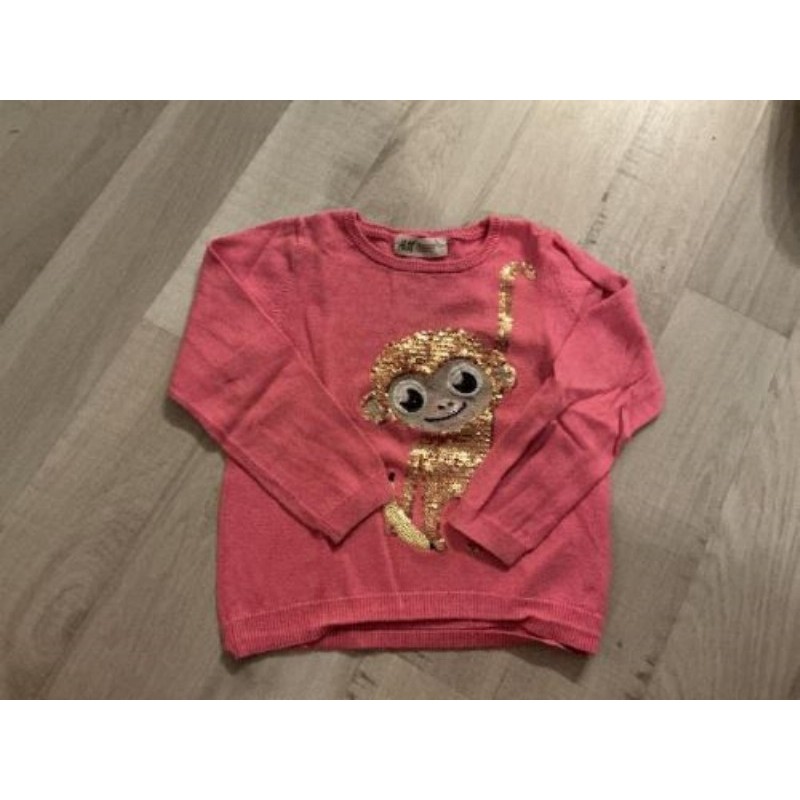 Pull rose H&M taille 2-4 ans avec motif strass singe doré