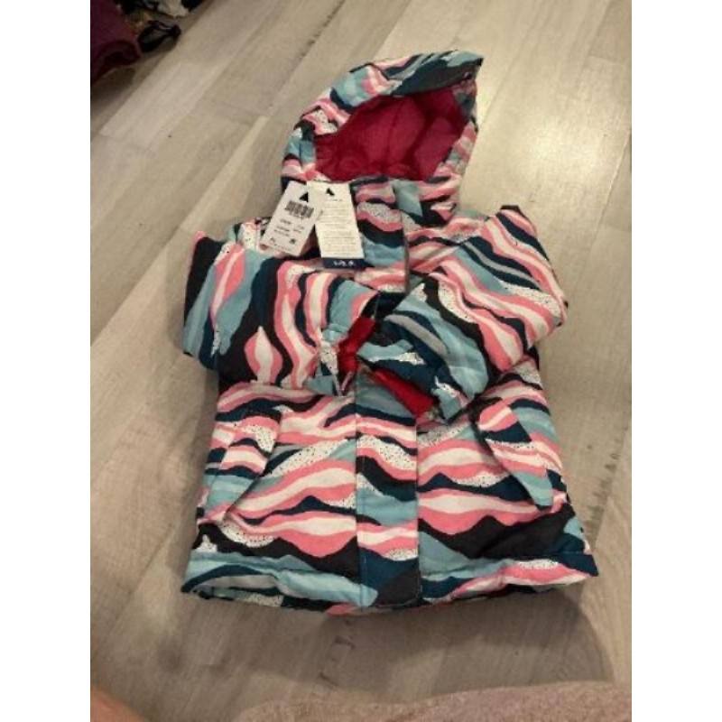 Manteau de ski multicolore bleu ciel rose blanc gris et bleu avec capuche taille 92 cm 5-10-15 neuf 