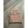Ensemble bonnet MES PETITS CAILLOUX taille 18-23 mois  et cache cou rose pale avec petit noeud 
