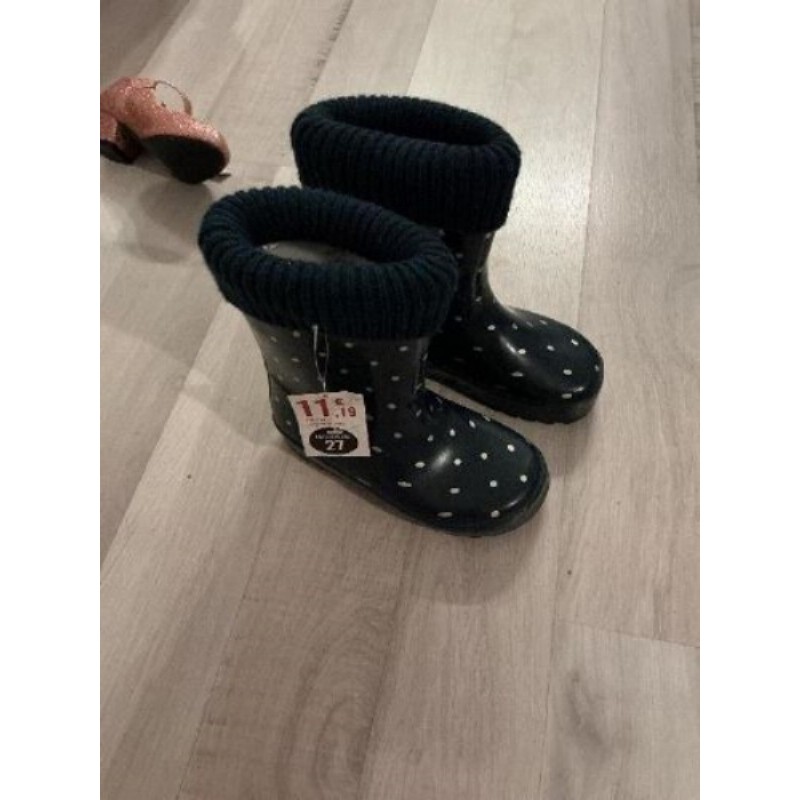Bottes de pluie  SAXO BLUES taille 27 bleu marine à pois blancs  neuves avec étiquette 